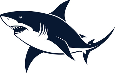 Fototapeta premium Isolated white shark vector cartoon illustration of a dangerous marine predator swimming underwater with a great fin