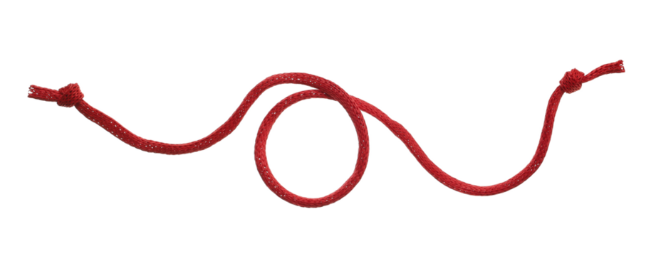 Red string, rope flying isolated on white background, clipping path