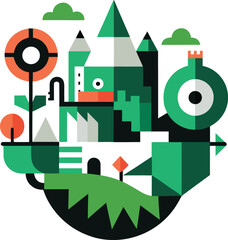 Complex vector geometry landscape merging mechanical forms