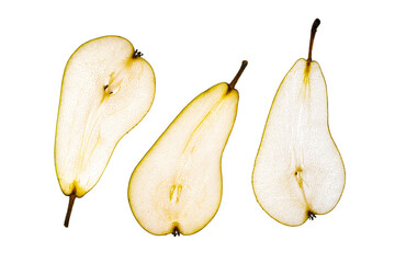 Translucent Sliced Pears Isolated on White Background
