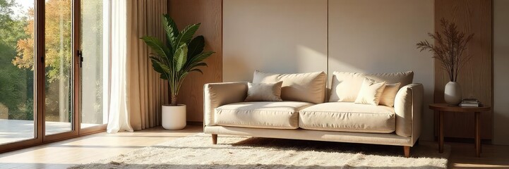 A luxurious, plush sofa sits elegantly in a spacious master bedroom, bathed in soft natural light, creating a serene and relaxing atmosphere Ideal for reading or simply unwinding , luxury, comfort