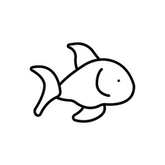 A black fish outline with fins and an eye set against a blank white backdrop. Editable stroke line  icon