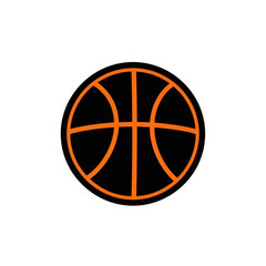 Modern black and orange basketball icon isolated on white, clean vector illustration for sport, team branding, and youth activity design. Versatile graphic element.