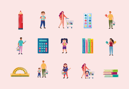 Colorful Back to School Illustrations Set