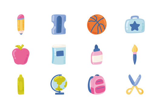 Colorful School Supplies Education Illustrations Set