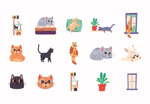 Cat Cartoon Pet Illustration Set