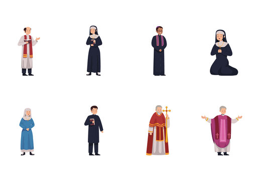Colorful Catholic People Characters Illustrations Set