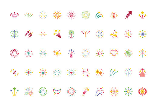 Colorful Celebration Fireworks Illustrations Set