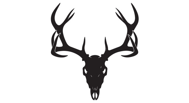 Silhouette of a deer skull with large antlers isolated on transparent background