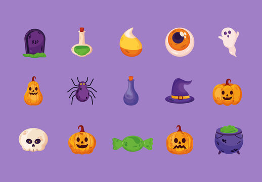 Halloween Cartoon Illustration Set