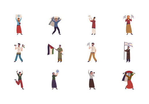 Colorful Israel Palestine People Collection Set