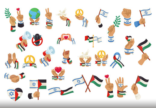 Colorful Israel and Palestine Illustration Set