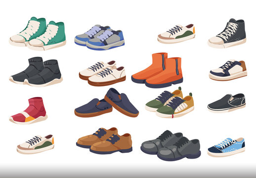 Colorful Male Shoes Accesories Illustration Set