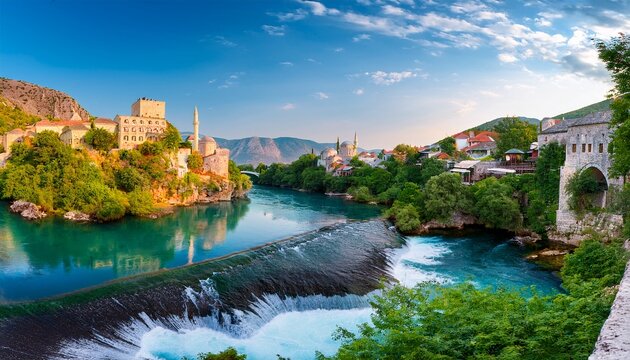 the confluence of neretva and buna river have remarkable river gorge along with tufa waterfalls mostar bosnia and herzegovina