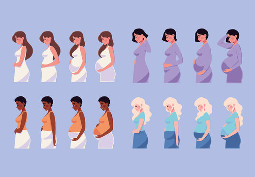 Colorful Pregnancy Mother Stages Illustrations Set