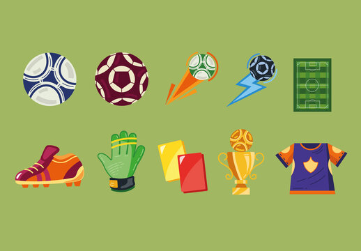 Colorful Soccer Equipment Sport Illustration Set