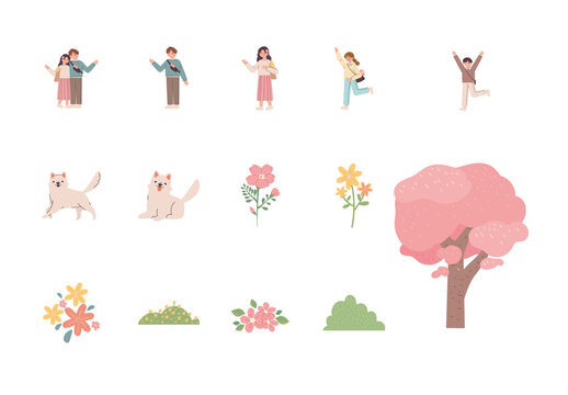 Spring Season Characters Illustration Set
