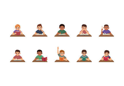 Colorful Studing Reading Man Illustrations Set