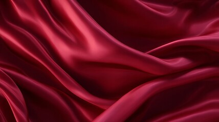 Obraz premium Rich maroon satin displays intricate folds and textures. Light creates elegant sheen, highlighting dramatic, flowing drapes. Luxurious ambiance and sophistication captured. Neural network AI generated