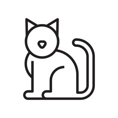 A minimalist line drawing depicts a stylized cat in a seated position. Editable stroke line  icon