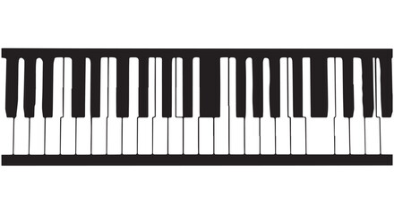 Fototapeta premium Black and white piano keyboard illustration, isolated on transparent background