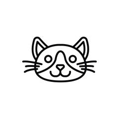 A simple illustration of a cats face with stylized features in black outlines. Editable stroke line  icon