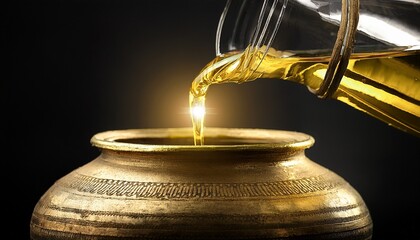 golden oil flowing from an ancient jar