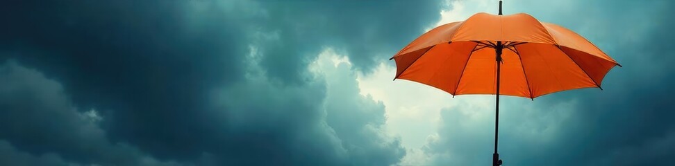 A large, open umbrella providing shade and protection from a stormy sky, symbolizing comprehensive insurance coverage ,  liability coverage,  insurance,  risk management