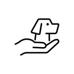 An outline drawing of a dogs head resting on a hand. Editable stroke line  icon