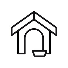 Black line art a doghouse with a bowl attached. Editable stroke line  icon