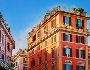 Fototapeta premium colorful old building with balconies in rome italy