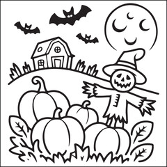Spooky Helloween bold and easy coloring pages for adults.
