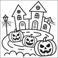 Spooky Helloween bold and easy coloring pages for adults.

