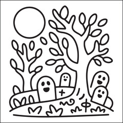 Spooky Helloween bold and easy coloring pages for adults.

