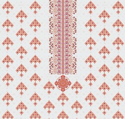 Red and Orange Ornamental Textile Pattern – Intricate Symmetrical Design on White Background