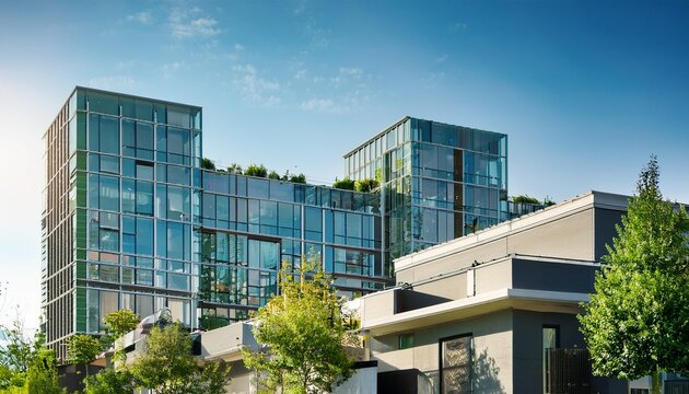 modern urban neighborhood with distinctive architecture and energy