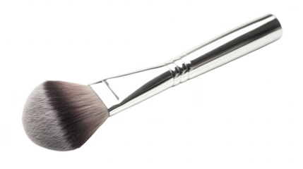 Elegant silver makeup brush with soft bristles clean background for beauty professionals