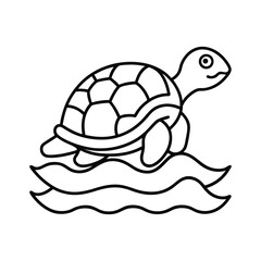 Blackandwhite line drawing of a turtle floating on stylized waves. Editable stroke line  icon