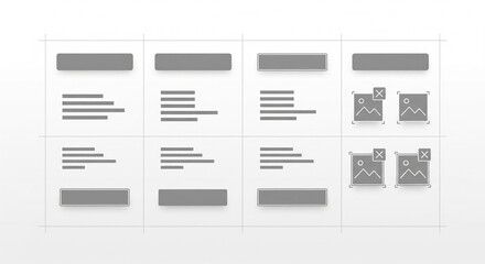Modern website layout wireframe with placeholders for text and images, illustrating design planning.