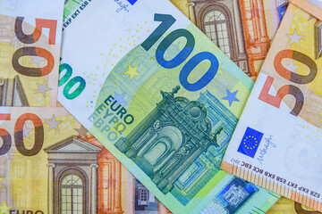 Background of the european union fifty and one hundred euro banknotes