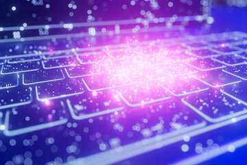 A computer keyboard with a purple background