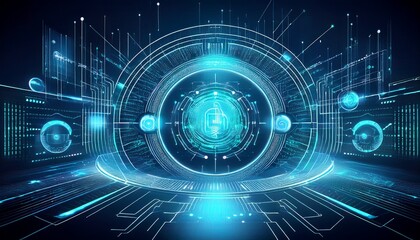 Fototapeta premium futuristic abstract technology interface with data processing and cybersecurity visualization