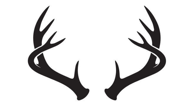 Pair of black deer antlers, isolated on transparent background