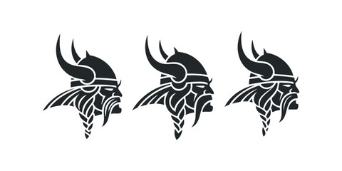 Obraz premium Three Tribal Viking Warrior Head Silhouettes