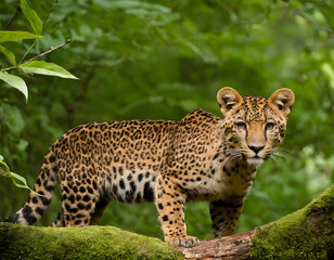 Naklejka premium leopard in the tree, Wildlife camera traps capturing images of rare and endangered species in their natural environments for study