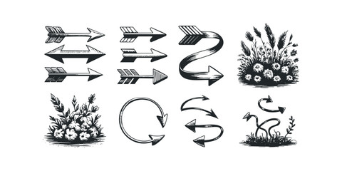 Fototapeta premium Hand Drawn Arrow and Floral Icon Set