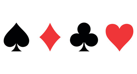 Four playing card suits spades, diamonds, clubs, and hearts, isolated on transparent background