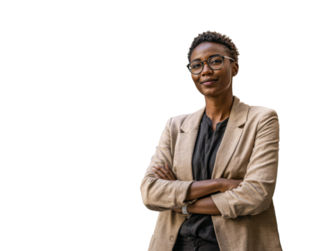 Confident Professional Portrait: A poised individual, radiating intelligence and style. With arms crossed, they project a sense of confidence and professionalism.