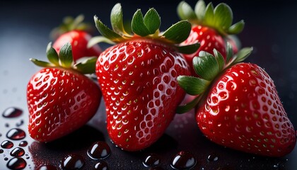 Fresh Strawberries Glistening With Dew Vibrant Red And Ripe