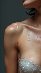Glistening skin adorned with droplets of water